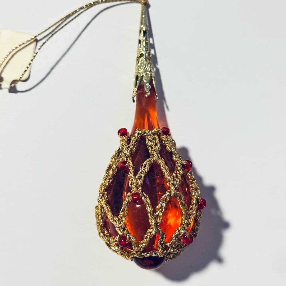 Elegant Gold and Red Teardrop Christmas Ornament Very Elegant Embellished